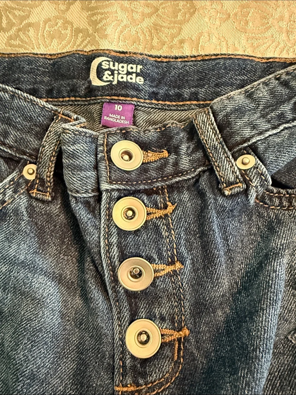 Button-Fly Distressed Kids Jeans in Dark Blue